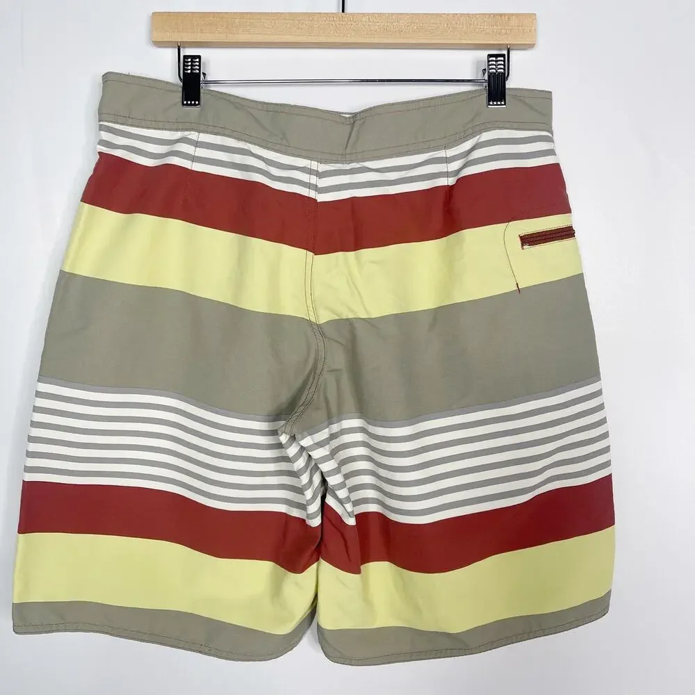 Patagonia Mens 33 Yellow Orange Striped Wavefarer Board Shorts Bathing Swim Suit